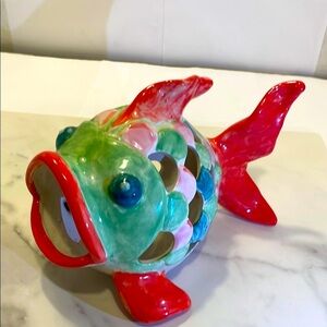 Hand painted Vibrant Ceramic Fish Candle Holder